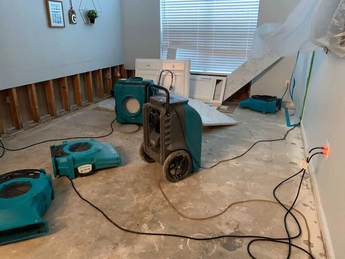 Dehumidifier in flood-cut room for Water Damage Restoration in Glen Allen